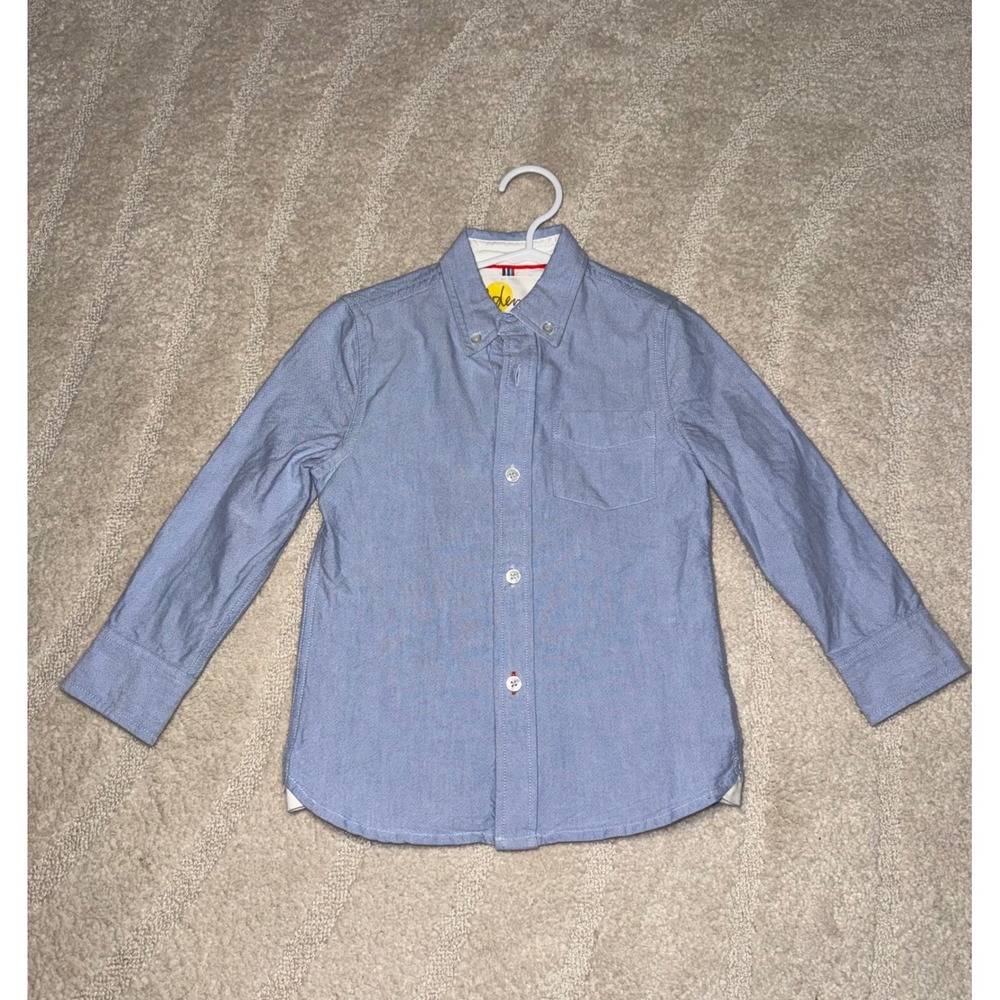 Boden Boys Blue Oxford Cotton‎ Button Down Long Sleeve Shirt Size 4-5Y 110cm
